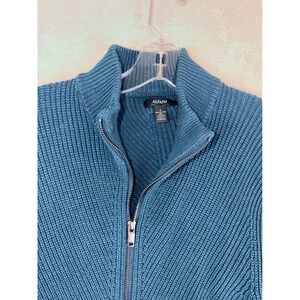 Alfani Mens Full Zip Knit Mock Neck Cardigan Sweater Blue Size Small‎ Turquoise